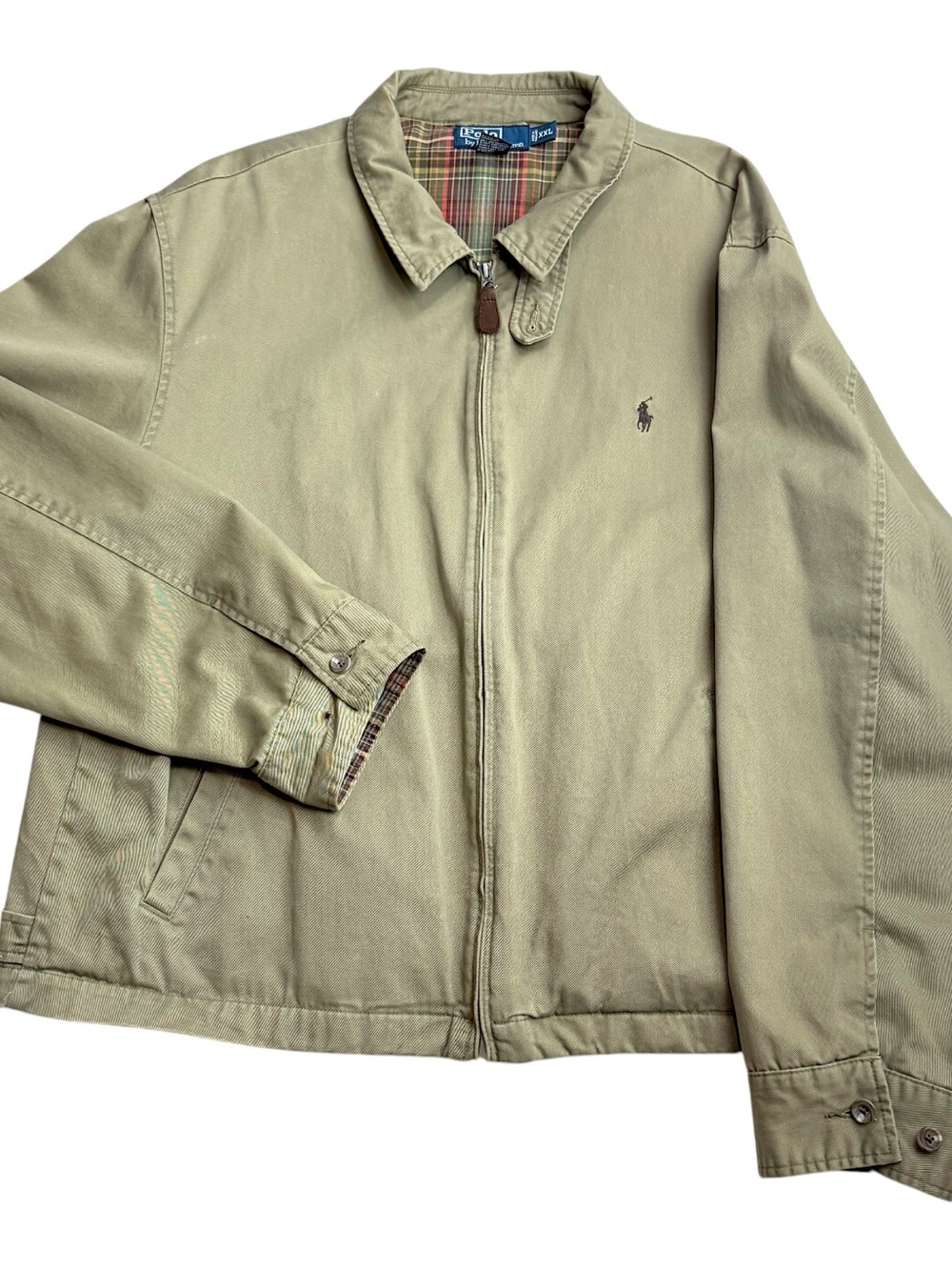 Polo Ralph Lauren Harrington Jacket XXL Khaki Plaid Lined Full Zip Cotton Golf